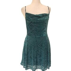 Urban Outfitters velvet burnout lexi mini dress homecoming teal cowl neck dance